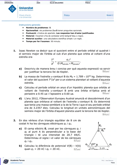 Vista previa de Examen PAU de Física de Illes Balears 2025 – Ordinaria