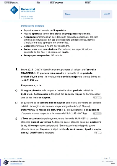 Vista previa de Examen PAU de Física de Illes Balears 2026 – Extraordinaria