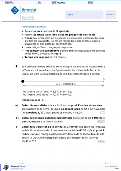 Vista previa de Examen PAU de Física de Illes Balears 2026 – Ordinaria