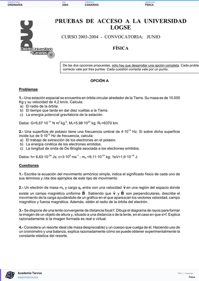 Vista previa de Examen PAU de Física de Canarias 2004 – Ordinaria