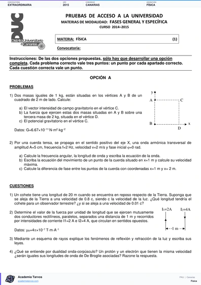 Vista previa de Examen PAU de Física de Canarias 2015 – Extraordinaria