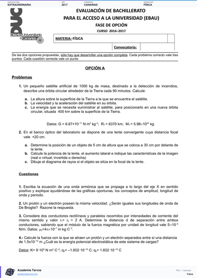 Vista previa de Examen PAU de Física de Canarias 2017 – Extraordinaria