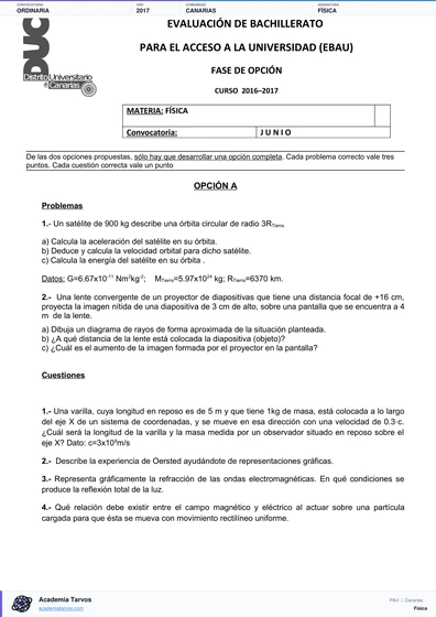 Vista previa de Examen PAU de Física de Canarias 2017 – Ordinaria