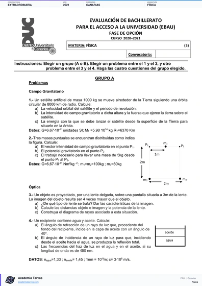 Vista previa de Examen PAU de Física de Canarias 2021 – Extraordinaria