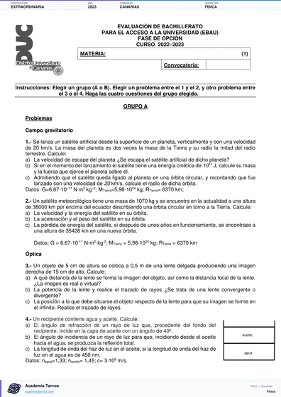 Vista previa de Examen PAU de Física de Canarias 2023 – Extraordinaria