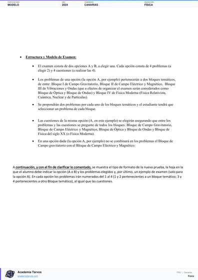 Vista previa de Modelo PAU de Física de Canarias 2024