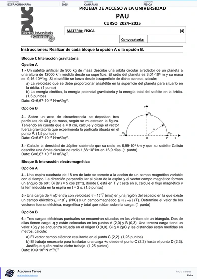 Vista previa de Examen PAU de Física de Canarias 2025 – Extraordinaria