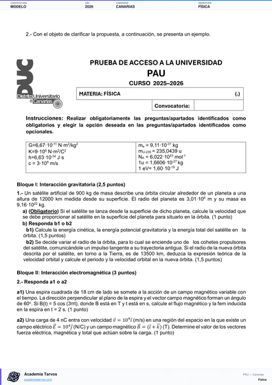 Vista previa de Modelo PAU de Física de Canarias 2026