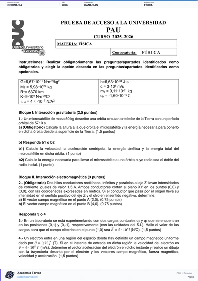 Vista previa de Examen PAU de Física de Canarias 2026 – Ordinaria