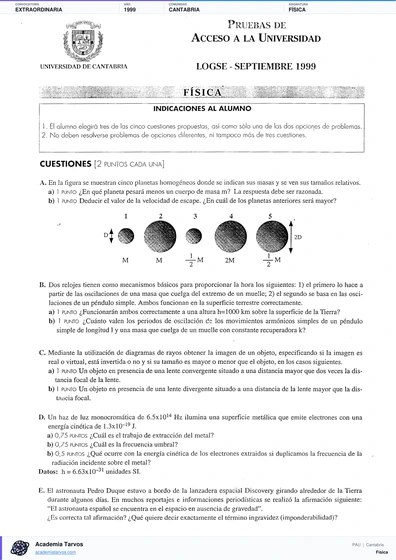 Vista previa de Examen PAU de Física de Cantabria 1999 – Extraordinaria