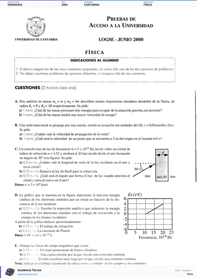 Vista previa de Examen PAU de Física de Cantabria 2000 – Ordinaria
