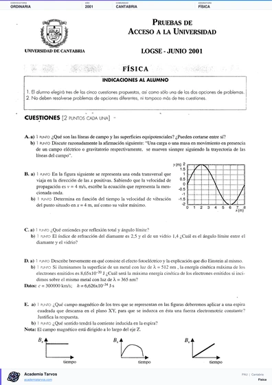 Vista previa de Examen PAU de Física de Cantabria 2001 – Ordinaria