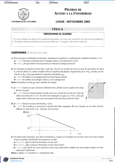 Vista previa de Examen PAU de Física de Cantabria 2003 – Extraordinaria