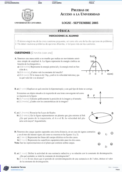 Vista previa de Examen PAU de Física de Cantabria 2005 – Extraordinaria
