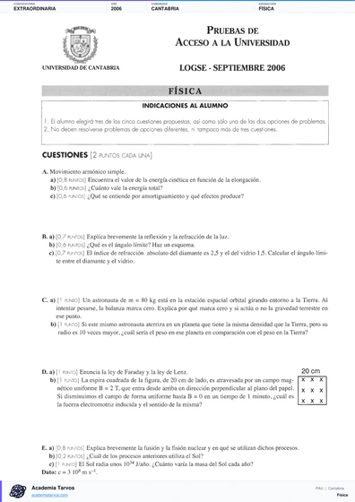 Vista previa de Examen PAU de Física de Cantabria 2006 – Extraordinaria