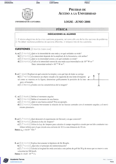 Vista previa de Examen PAU de Física de Cantabria 2006 – Ordinaria