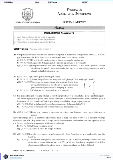 Vista previa de Examen PAU de Física de Cantabria 2007 – Ordinaria