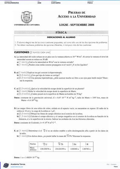 Vista previa de Examen PAU de Física de Cantabria 2008 – Extraordinaria