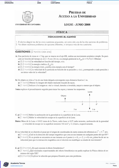 Vista previa de Examen PAU de Física de Cantabria 2008 – Ordinaria