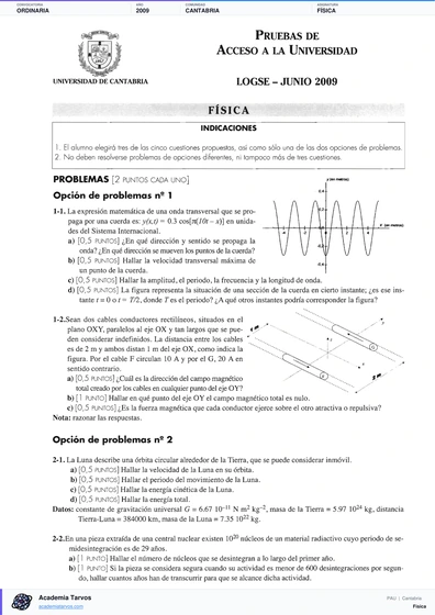 Vista previa de Examen PAU de Física de Cantabria 2009 – Ordinaria