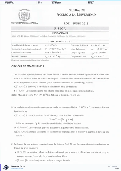Vista previa de Examen PAU de Física de Cantabria 2013 – Ordinaria