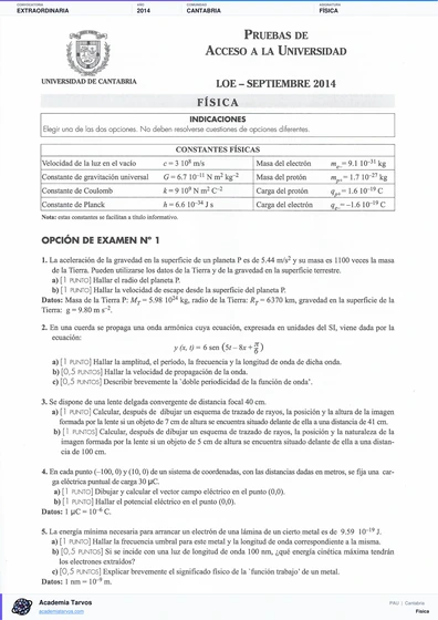 Vista previa de Examen PAU de Física de Cantabria 2014 – Extraordinaria