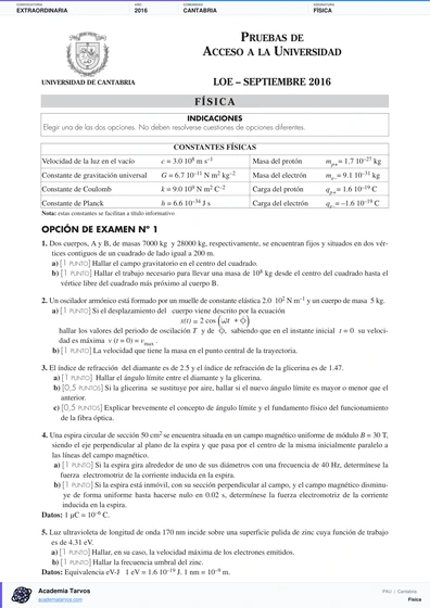 Vista previa de Examen PAU de Física de Cantabria 2016 – Extraordinaria