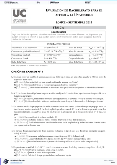Vista previa de Examen PAU de Física de Cantabria 2017 – Extraordinaria