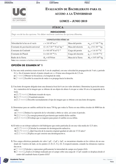Vista previa de Examen PAU de Física de Cantabria 2019 – Ordinaria