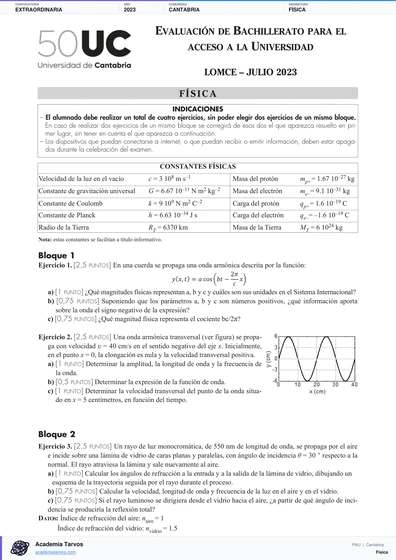 Vista previa de Examen PAU de Física de Cantabria 2023 – Extraordinaria