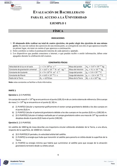 Vista previa de Modelo PAU de Física de Cantabria 2024 – Modelo 1