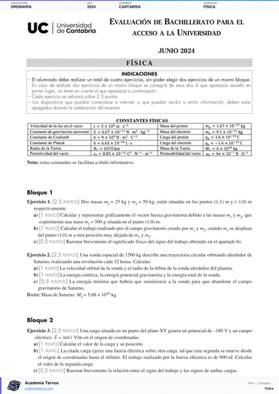 Vista previa de Examen PAU de Física de Cantabria 2024 – Ordinaria