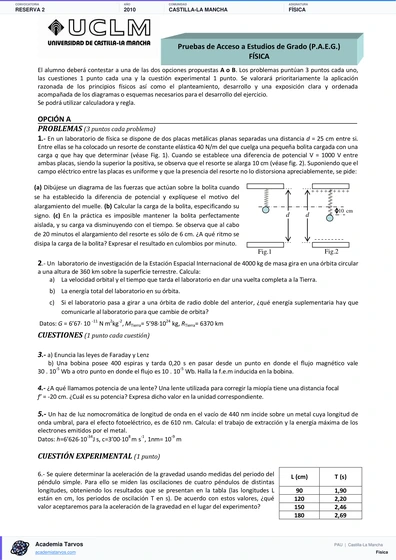 Vista previa de Examen PAU de Física de Castilla-La Mancha 2010 – Reserva 2