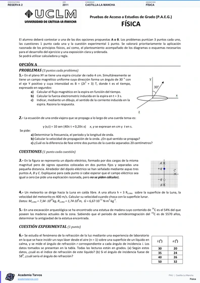 Vista previa de Examen PAU de Física de Castilla-La Mancha 2011 – Reserva 2