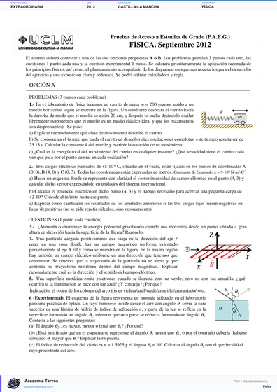 Vista previa de Examen PAU de Física de Castilla-La Mancha 2012 – Extraordinaria
