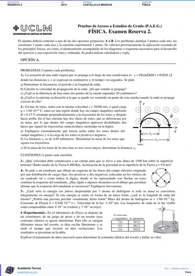 Vista previa de Examen PAU de Física de Castilla-La Mancha 2012 – Reserva 2