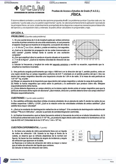 Vista previa de Examen PAU de Física de Castilla-La Mancha 2016 – Extraordinaria