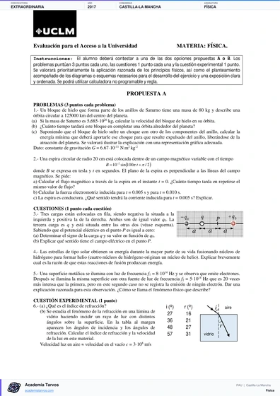 Vista previa de Examen PAU de Física de Castilla-La Mancha 2017 – Extraordinaria