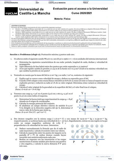 Vista previa de Examen PAU de Física de Castilla-La Mancha 2021 – Extraordinaria