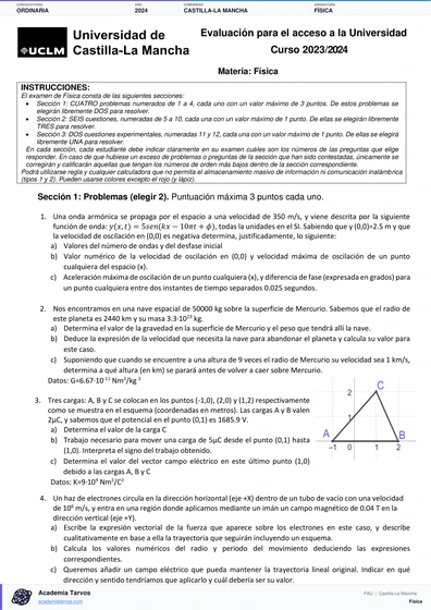 Vista previa de Examen PAU de Física de Castilla-La Mancha 2024 – Ordinaria