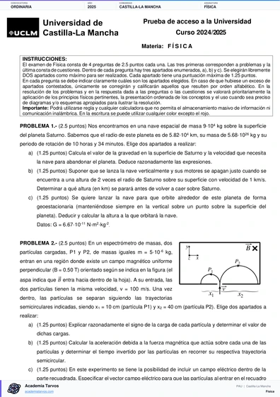Vista previa de Examen PAU de Física de Castilla-La Mancha 2025 – Ordinaria
