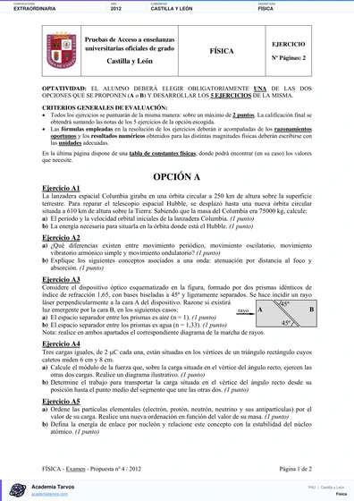 Vista previa de Examen PAU de Física de Castilla y León 2012 – Extraordinaria