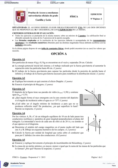 Vista previa de Examen PAU de Física de Castilla y León 2013 – Extraordinaria