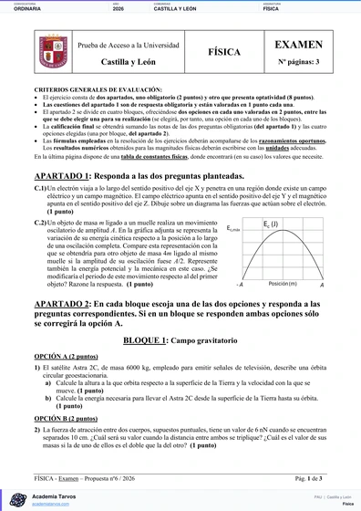 Vista previa de Examen PAU de Física de Castilla y León 2026 – Ordinaria