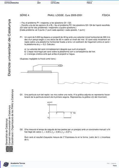 Vista previa de Examen PAU de Física de Cataluña 2001 – Extraordinaria