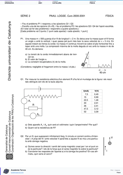 Vista previa de Examen PAU de Física de Cataluña 2001 – Ordinaria