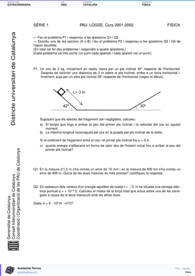 Vista previa de Examen PAU de Física de Cataluña 2002 – Extraordinaria