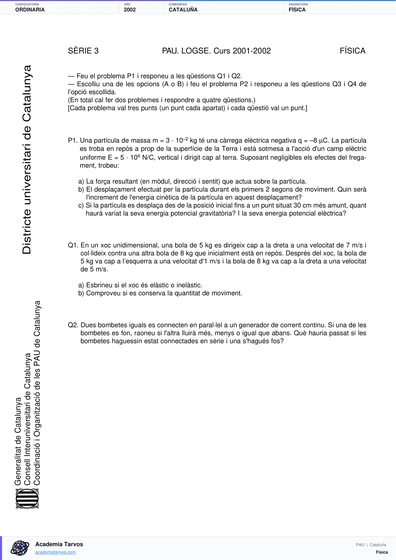 Vista previa de Examen PAU de Física de Cataluña 2002 – Ordinaria