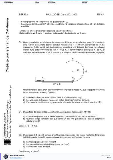 Vista previa de Examen PAU de Física de Cataluña 2003 – Ordinaria