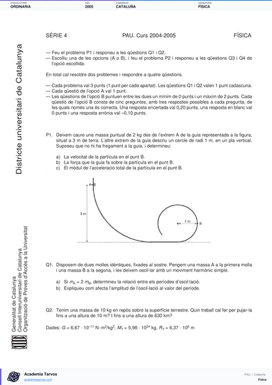 Vista previa de Examen PAU de Física de Cataluña 2005 – Ordinaria